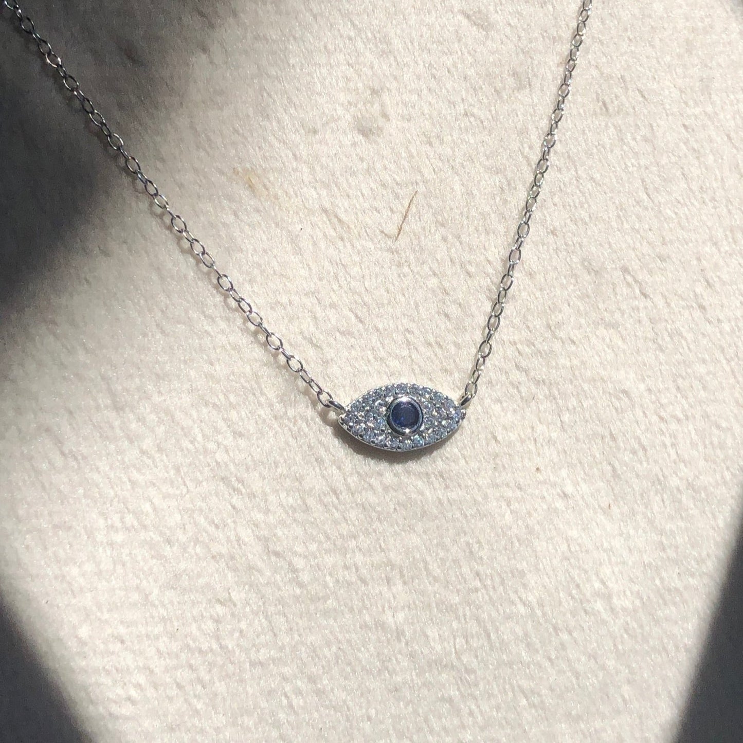 925 STERLING SILVER EVIL EYE CUBIC ZIRCONIA PENDANT NECKLACE