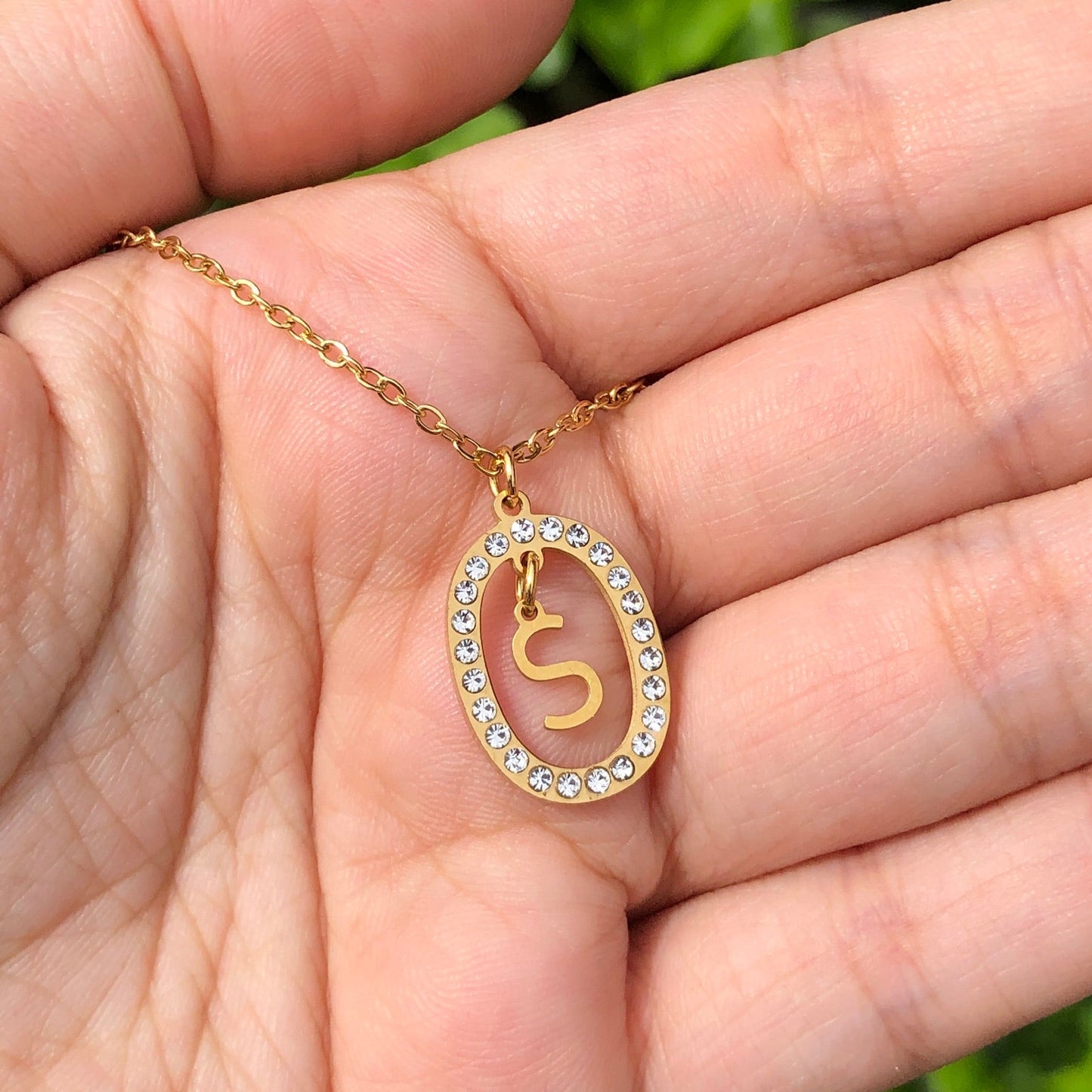 INITIAL LETTER CZ FRAME NECKLACE