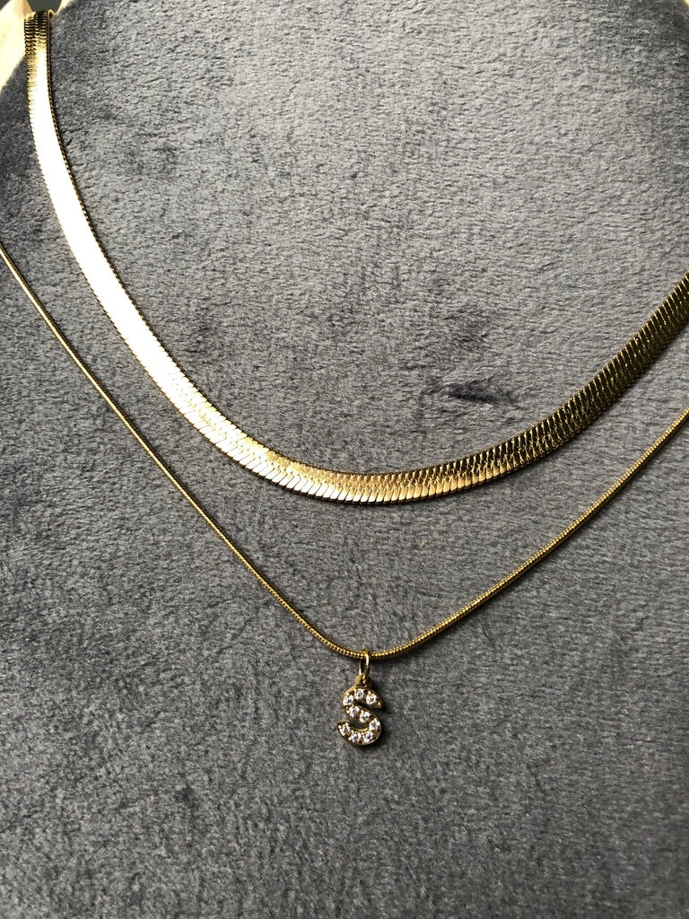 INITIAL SNAKECHAIN + ROPE NECKLACE SET (2 PC) | 14K GOLD PLATED