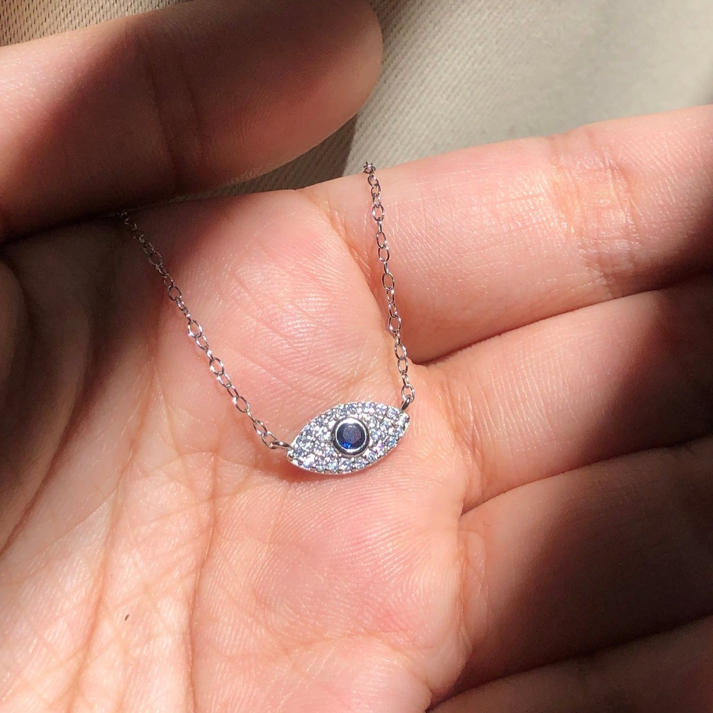 925 STERLING SILVER EVIL EYE CUBIC ZIRCONIA PENDANT NECKLACE
