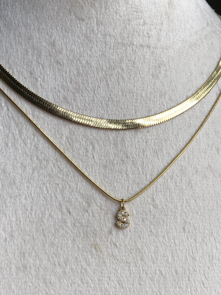 INITIAL SNAKECHAIN + ROPE NECKLACE SET (2 PC) | 14K GOLD PLATED