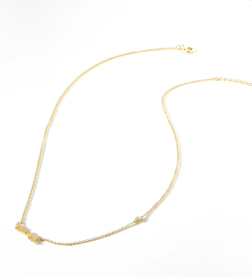 MOM + CZ Diamond Charm Necklace | 925 Silver