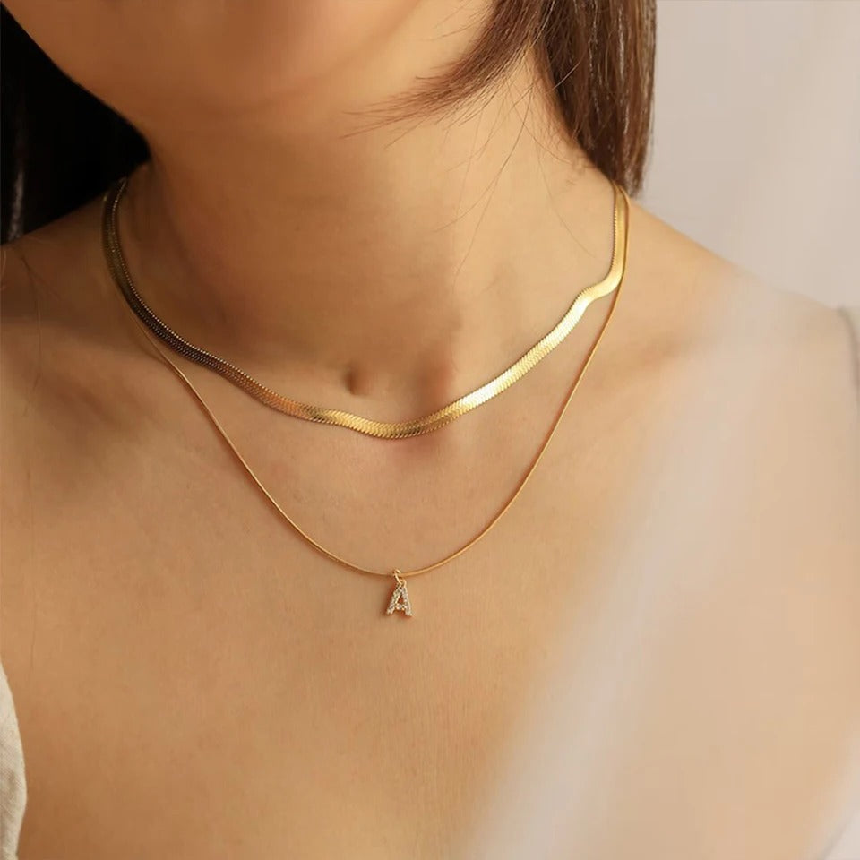INITIAL SNAKECHAIN + ROPE NECKLACE SET (2 PC) | 14K GOLD PLATED