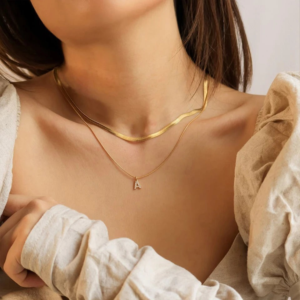 INITIAL SNAKECHAIN + ROPE NECKLACE SET (2 PC) | 14K GOLD PLATED