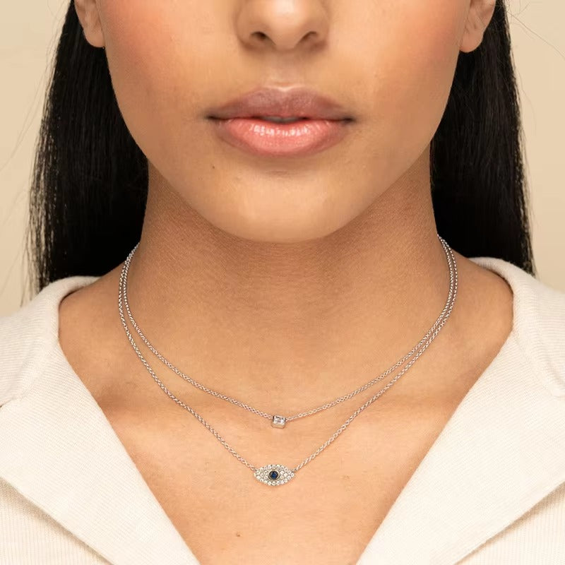 925 STERLING SILVER EVIL EYE CUBIC ZIRCONIA PENDANT NECKLACE