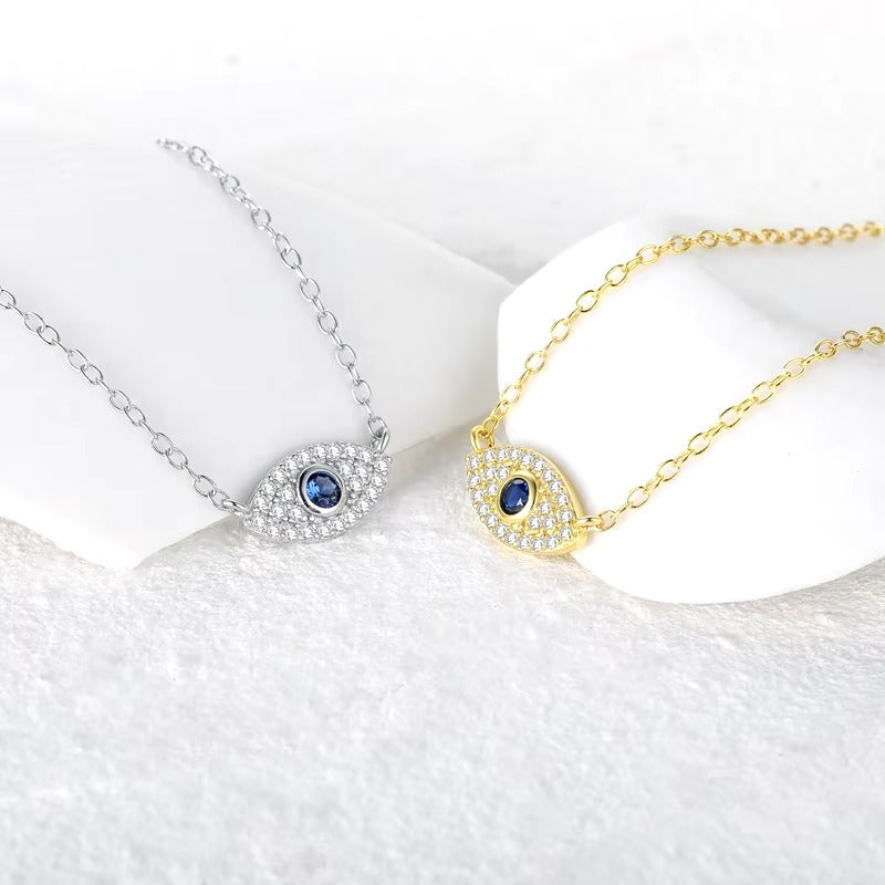 925 STERLING SILVER EVIL EYE CUBIC ZIRCONIA PENDANT NECKLACE