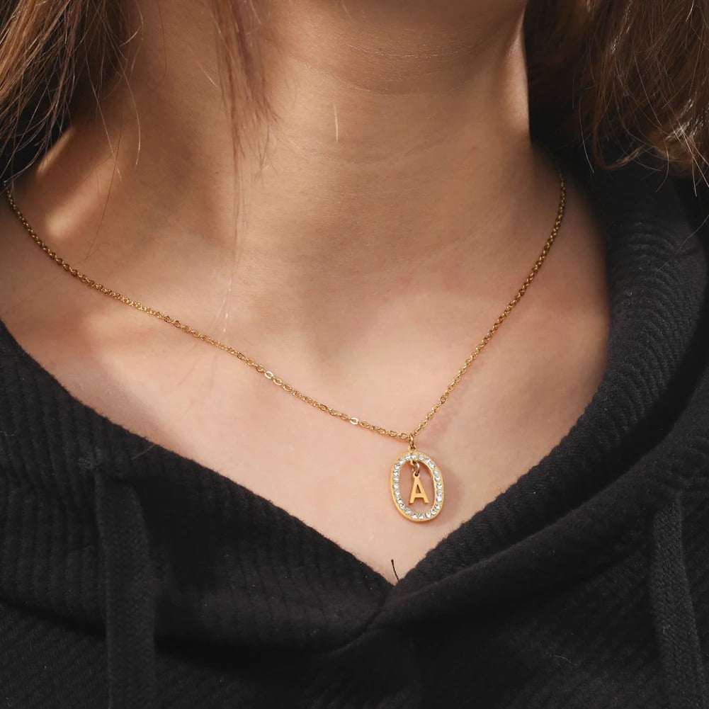 INITIAL LETTER CZ FRAME NECKLACE