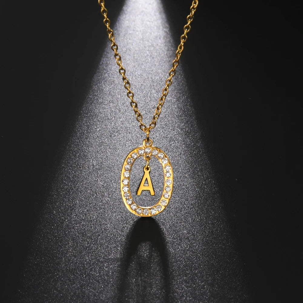 INITIAL LETTER CZ FRAME NECKLACE