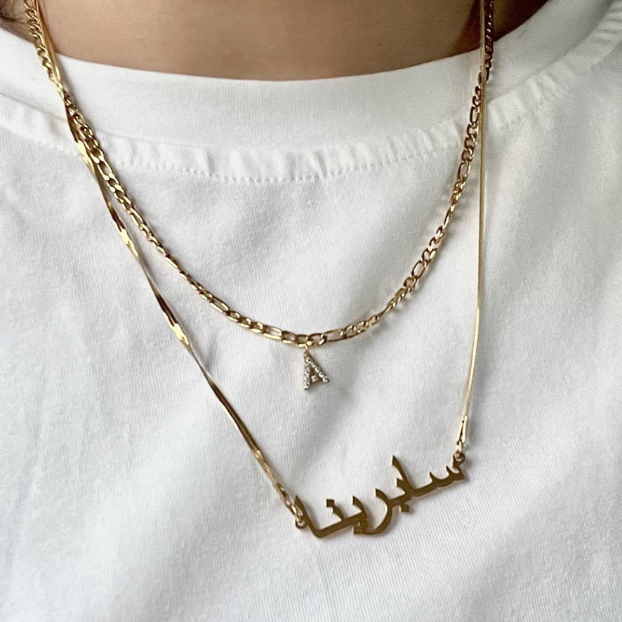[BUNDLE SET] BEST OF TWO: INITIAL CZ FIGARO + NAME NECKLACE SNAKECHAIN