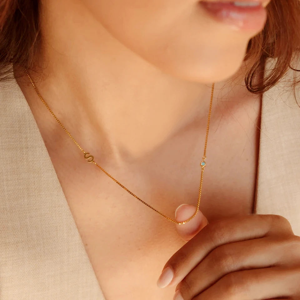 [PRE-ORDER] INITIAL DUAL BIRTHSTONE NECKLACE