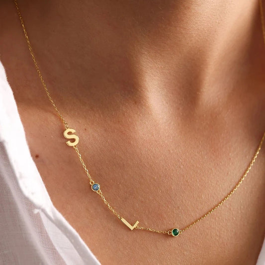 [PRE-ORDER] SIDE INITIAL BIRTHSTONE NECKLACE