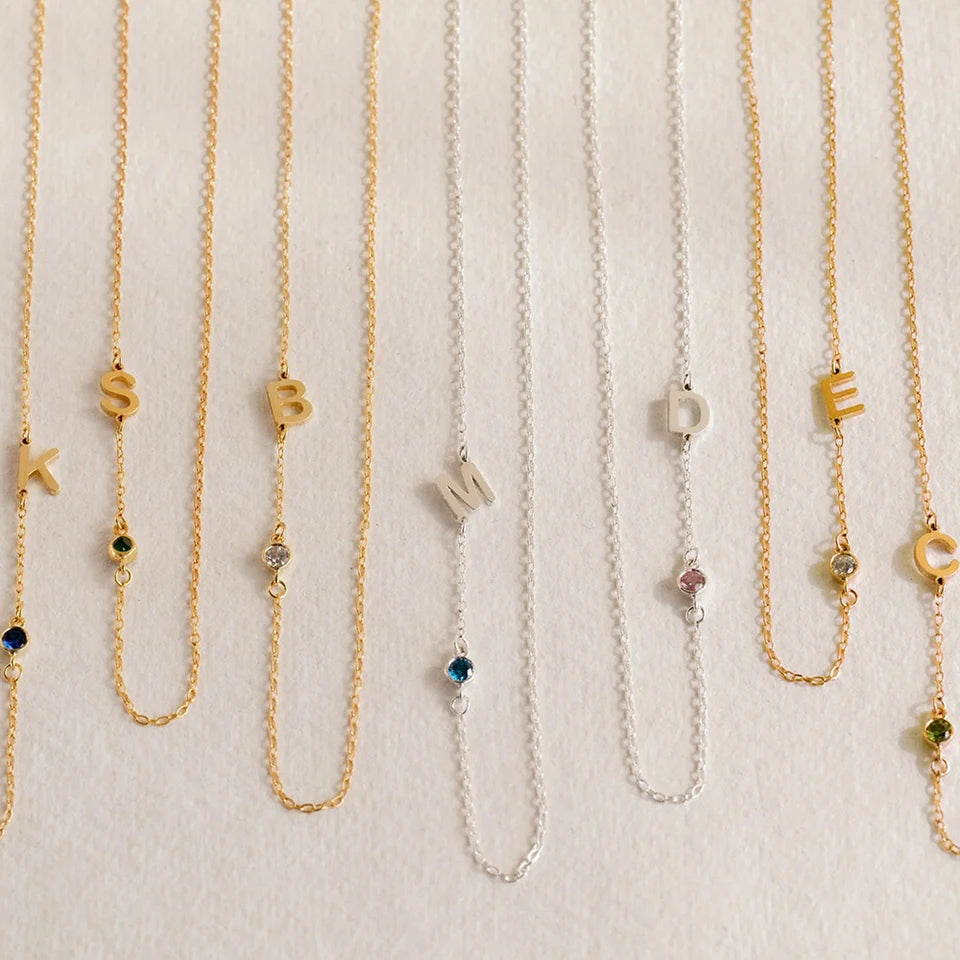 [PRE-ORDER] SIDE INITIAL BIRTHSTONE NECKLACE