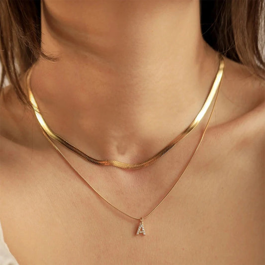 INITIAL SNAKECHAIN + ROPE NECKLACE SET (2 PC) | 14K GOLD PLATED