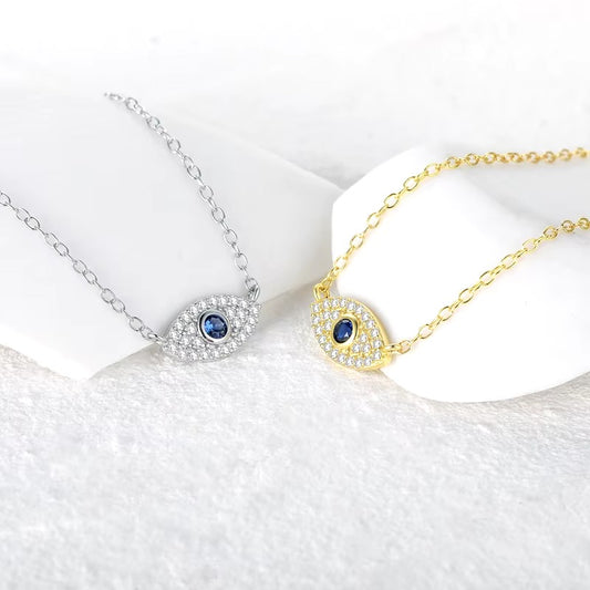 925 STERLING SILVER EVIL EYE CUBIC ZIRCONIA PENDANT NECKLACE